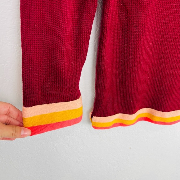 J CREW BURGUNDY TRIPLE TIPPED PULLOVER SWEATER 3 GAUGE WOOL STRIPES - Picture 5 of 8